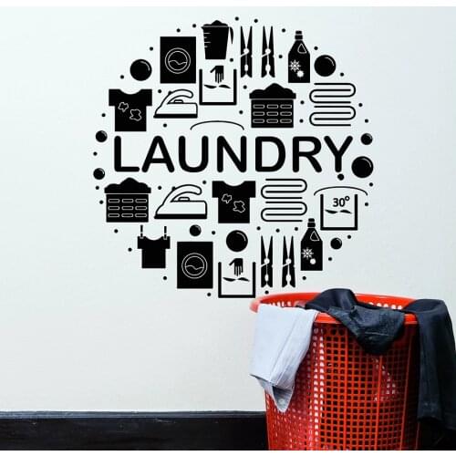 Laundry Wall Decal Words Clothes Dry Cleaning Service Washing Machine Vinyl Window Stickers Laundry Room Interior Decor Art M189