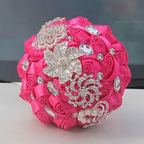New arrived fushia artificial wedding bouquets crystal bridemaid wedding bouquets for wedding decoration
