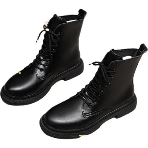 New Fashion Punk Martin Boots In 2021 Spring Autumn Breathable Round Toe Low Heel Lace-up Shallow Womens Boots Keep Warm
