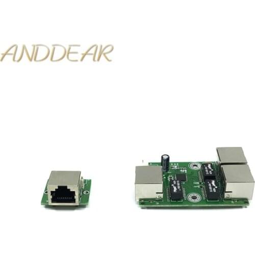 OEM factory direct mini fast 10 / 100mbps 3-port Ethernet 2 rj45 1 * 8pin head port network lan hub switch board two-layer pcb