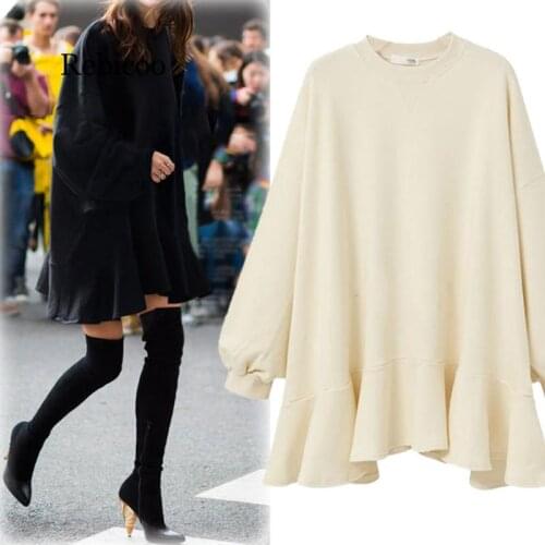 Autumn Winter New Fashion Casual Women Short dress Solid Color Wild Loose Plus Ruffled Dress