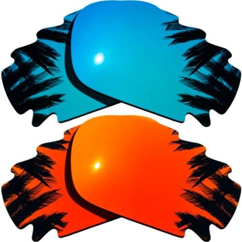 Ice Blue+Orange Red Mirrored) 2-Pairs Polarized Replacement Lenses for Jawbone Vented/Racing Jacket 100% UVA & UVB Protection
