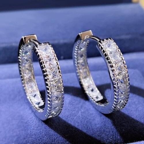 Luxury 925 Sterling Silver Iced Cut Round Circle Created Moissanite Earring Hip Hop Bling Hoop Huggie Earrings For Women