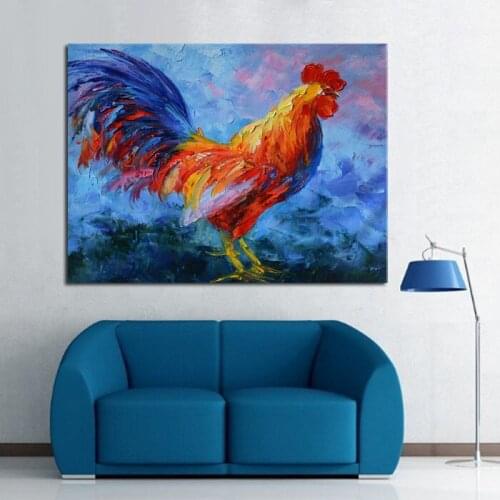 Handpainted Knife Oil Painting Canvas Colorful Rooster Animal Modern Decoration On Canvas Simple Abstract painting Pictures