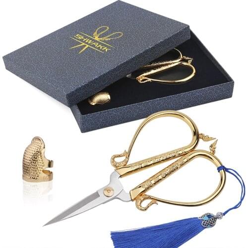 SHWAKK 3 Pcs Embroidery Scissors Set Sewing Scissors Sharp Stainless Steel with Thimble DIY Tools Dressmaker Shears for Fabric