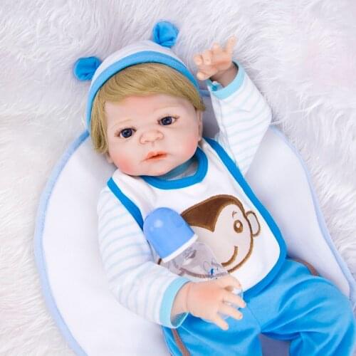 Bebes reborn silicone baby boy doll alive 23"57cm blond wig newborn babies bathe doll toys gift boneca reborn