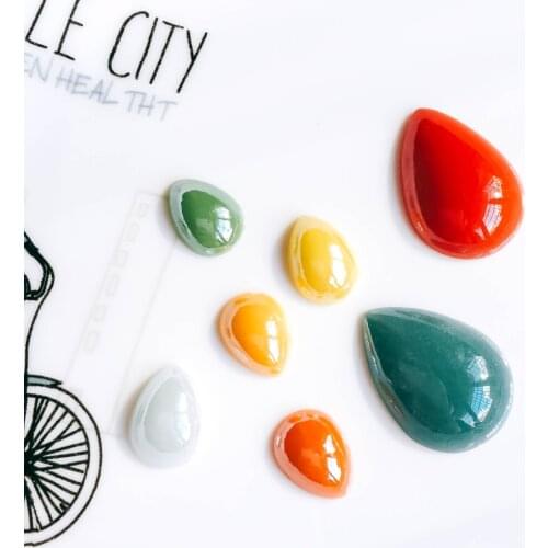Mixed Colors Ceramics Porcelain Water Drops Glass Cabochons Cameo Flat Back Cabochon Supplies for DIY Jewelry Finding