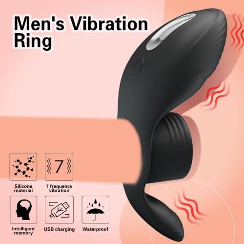 Penis Ring Vibrator Vagina Clitoris Perineum Stimulator Cock Ring Silicone Lasting Delay Cockring Sex Toys for Adults Men Couple