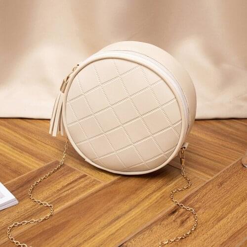 Tassel Crossbody Bags for Women 2021 Purses Clutches Women Mini Round Bags Solid Color Plaid Shoulder Handbags Women Small Round