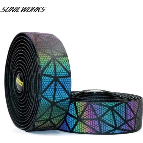 Road Bike Reflective Handlebar Tape Cork Cycling Damping Anti-Vibration Wrap EVA PU Bicycle Comfortable Rainbow Bar Belt