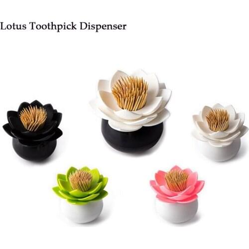 Creative Blooming Lotus Toothpick Holder Cotton Swab & Toothpick Storage Box With Cover Desktop Decoration Toothpick Dispenser