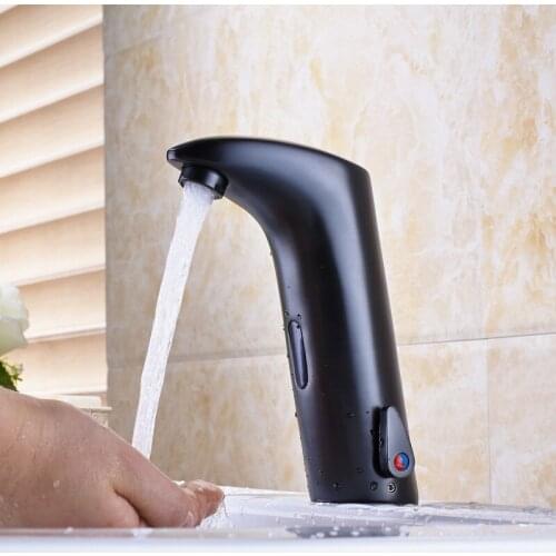 Vidric Oil Rubbed Bronze Bathroom Sensor Faucet Deck Mounted Automatic Water Saving Basin Mixer Tap DC6V Torneira