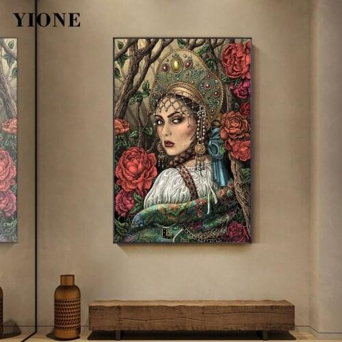 Vintage Fairy Tale Princess Mermaid Canvas Paintings Forest Animal Plant Castle Lover Print Art Pictures Wall Posters for Living