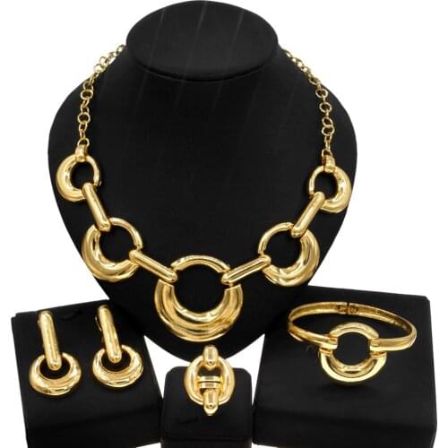 Yulaili 2021 Glamour Fashion Brazil Gold Jewelry Set Dubai Bride Wedding Banquet Earrings Ring Bracelet Necklace Jewelry Sets