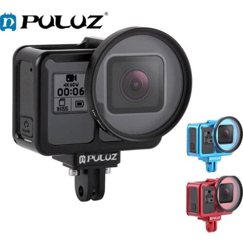 PULUZ Aluminum Alloy Protective Cage Case for GoPro Hero 7 Black/6/5 with Insurance Frame & 52mm UV Lens Perfect GPS Data Signal