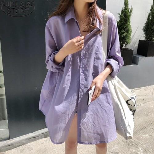 Summer 2021 Korean Summer Thin Sunscreen Shirt Women Blouses Plus Size Long Sleeve Casual Oversize Shirt Loose Clothes Tops 9910