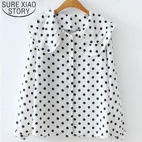 Women blouses 2021 women shirts korean fashion clothing harajuku womens tops blouses Polka Dot chiffon blouse Full 2788 50