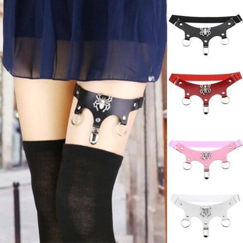 2pcs Women Sexy Punk Goth Spider PU Leather Elastic Garter Leg Thigh Ring Clothing Accessory Adjustable Leg Chain Thigh Garter