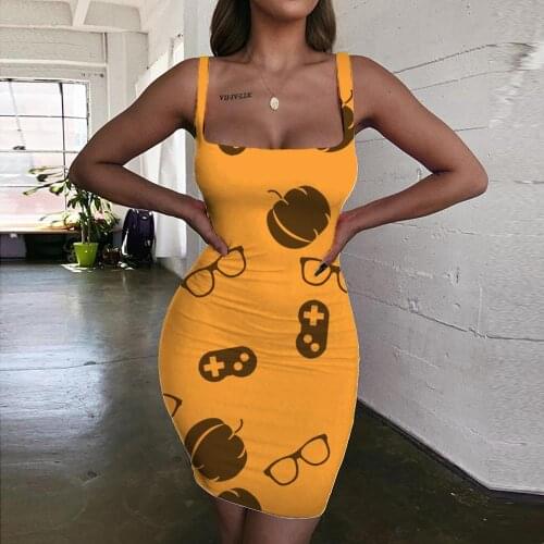 KYKU Halloween Dresses Women Pumpkins Bodycon Dress Hip Hop Ladies Dresses Party Sundress Womens Clothing Club Beach Boho
