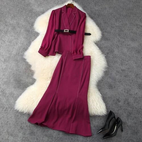 Seifrmann Women Summer Fashion Runway 2 Pieces Set Loose Sashes Blouses + High Waist Mermaid Printed Skirts Two Pieces Suits