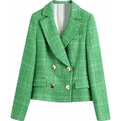 Nice Slim Women Green V Neck Long Sleeve Coat New Spring-autumn Fashion Ladies Vintage Female Single Breasted Blazer Coat