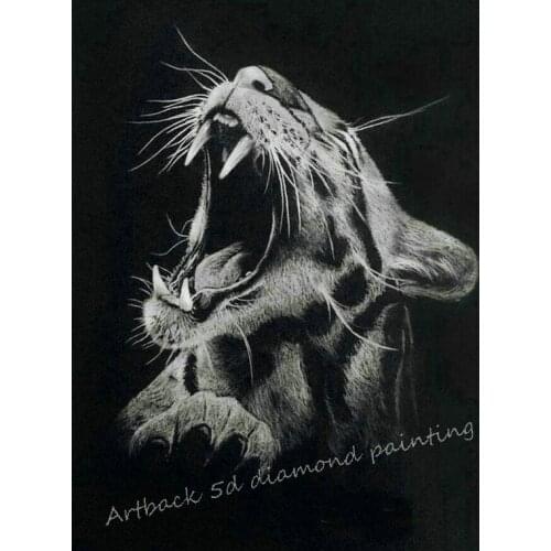 Animal 5d diy diamond painting roaring leopard lion grey icon full square / round drill 3d stick drill rhinestone mosaic