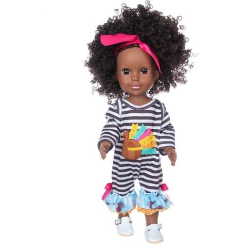14 inch 35cm Black Printed Plaid Explosive Head Skinny Female Doll African Small Black Doll Children Girl Toy