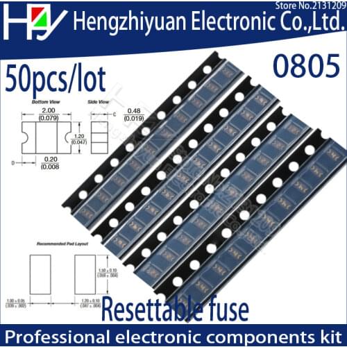 2012 Self-Recovery Fuse 0805 0.05A 0.1A 0.2A 0.3A 0.5A 0.75A 1A 2A SMD Resettable Fuse PPTC PolySwitch Switch SMD0805 MF-PSMF100