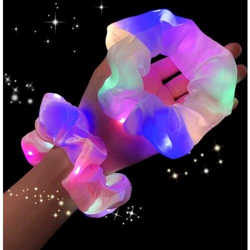 LED Luminous Hair Bands Scrunchies Women Girls Headwear Hair Rope Wrist Rings Rubber Band Hair Accessories Christmas Decoration