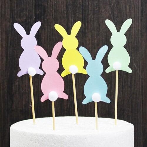 5PCs Cute Happy Easter Rabbit Bunny Cake Toppers Cake Decorating Supplies for Easter Birthday Party Favors Easter Decoration