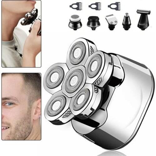 6-in-1 Electric Beard Shaver Professional Smooth Skull Hair Trimmer LCD Kits Men Facial Cleaning Brush Rechargeable