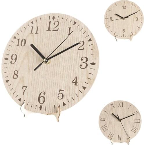 Wooden Wall Clock Retro Round Numbers Wooden Desktop Analog Clock Living Room Bedroom Home Decor