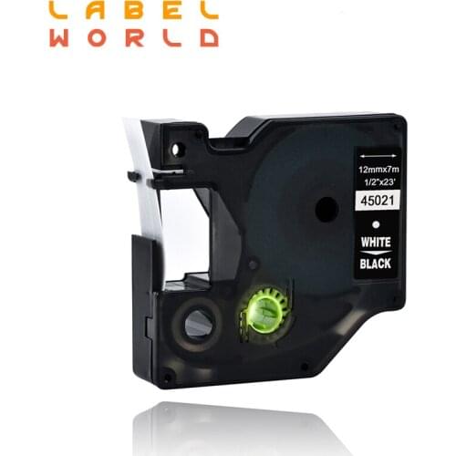 Label World 45021 12mm label tape White on Black tape Compatible for Dymo D1 printer 45021 12mm label tape 1 PACK