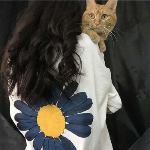Flower Print T shirt Women Spring Summer Short Sleeve Round Neck Cotton Spandex T-shirt Women Casual Loose Tshirt Women