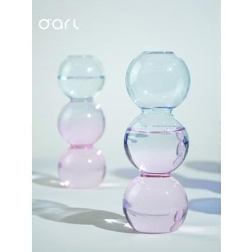 Hot Sale Noble Gem Blue Gradient Glass Candle Holder Romantic Home Decoration Ornament Flower Arrangement Bubble Vase