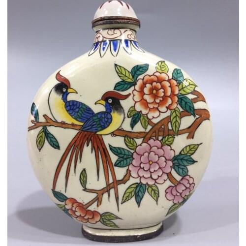 China Old Beijing Used Old Snuff Bottleox Cloisonne Birds And Flowers Snuff Bottle