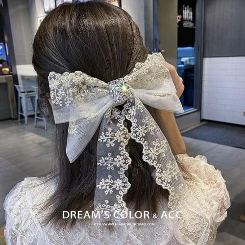 Korean retro palace style ribbon bow top clip Sen set diamond sweet princess half hair spring clip