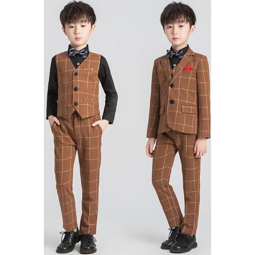 Flower Boys Wedding Suit Gentleman Kids Jacket Vest Pants Bowtie Formal Birthday Dress School Children violin dance show Costume