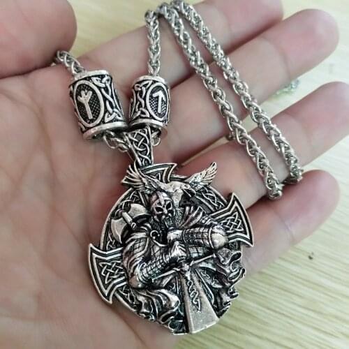 Nostalgia Odin Pendant With Norse Runes Beads Amulet For Protection And Victory Helena Rosova Talisman Viking Necklace