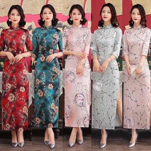 Summer Autumn Long Silk Cheongsam Daily Improvement Retro Double-Layer Women Catwalk Show Large Size Classic Modern Qipao платье