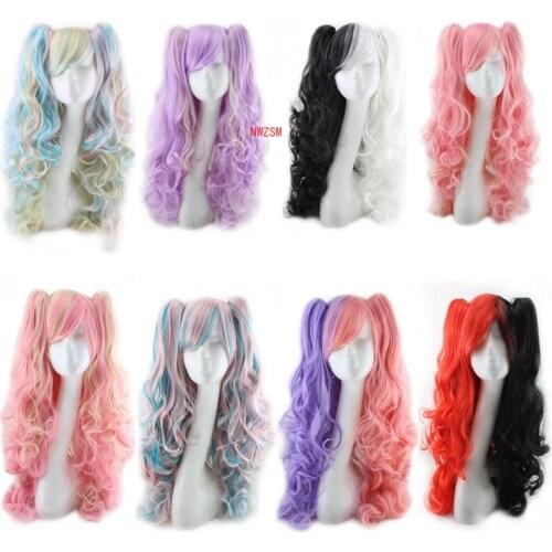 2020 Dangan Ronpa Monokuma Long Ponytails Curly Wig Cosplay Costume Danganronpa Heat Resistant Synthetic Hair Women Cosplay Wigs
