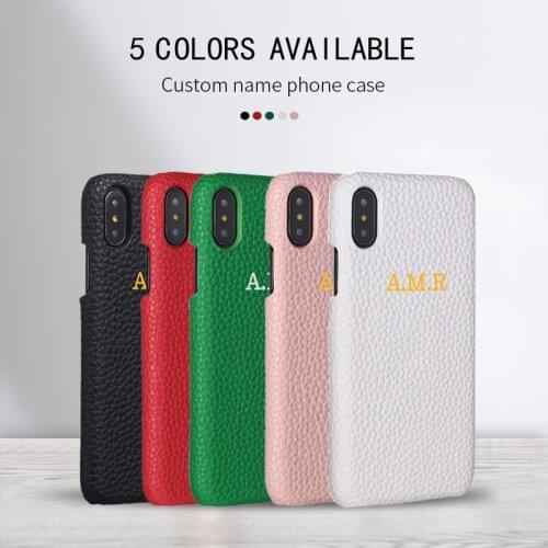 Personalisation Custom Pebble Grain Leather Luxury Gold Silver Initial Name For iPhone 12 X XR XS Max 7 7Plus 8 8Plus Phone Case