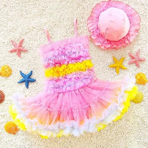 Dress Type Princess Halter Girls Swimwear Tutu Gowns Baby Swimsuits One Piece W/Cap Kids Swimming Bathing Suits 2018 CO