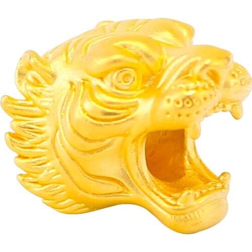 Fine Pure 24K Yellow Gold Pendant Women Men Tiger Head Bead Pendant 1.4-1.8g 12x9x10x2.5mm