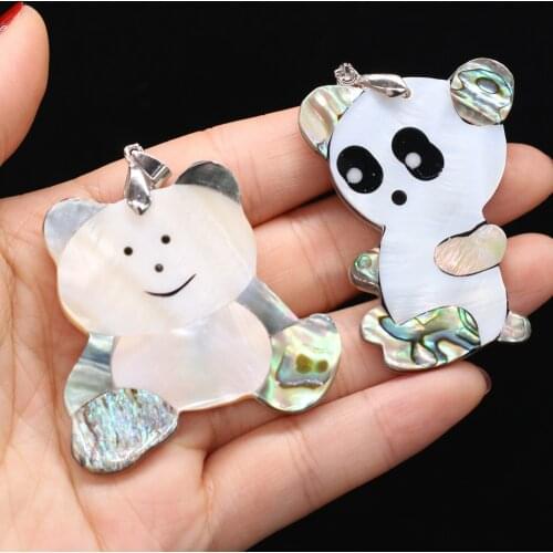 Natural Shells Pendant Panda Bear Cute Animal Natural Mother of Pearl Shell Charms for Women Jewery Making DIY Necklace Gift