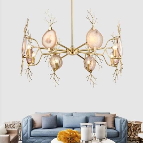 Postmodern creative agate tablet restaurant chandelier modern light luxury personality designer antler chandelier copper