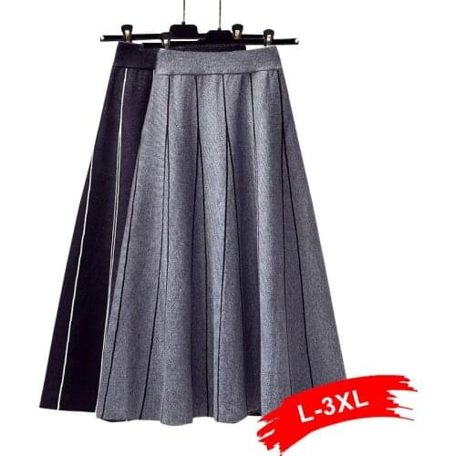 Size Winter Women Plus Big Swing Thick Knitting Skirt 5Xl Elastic High Waist Pleated Midi A-Line Female Elegant Knitted Skirts