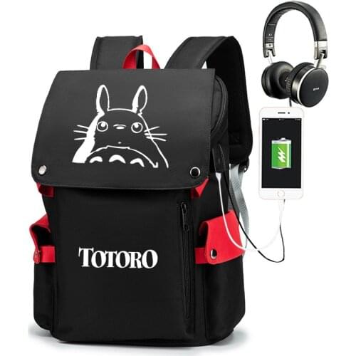 My Neighbor Totoro USB Port Book Bag Backpack Zipper Rucksack Anime Student School Computer Bag Travel Mochila