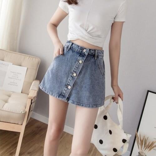 New Summer Women Vintage High Waist Slim Denim Shorts Casual Ladies Button Asymmetric Patchwork Shorts 3128