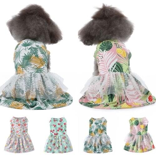 Cute Tropical Plants Pet Clothes Dog Wedding Dress Cotton Lace Floral Dress Pet Dog Dress Summer Clothing For Small Dog Supplies